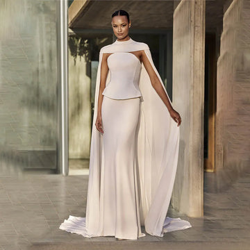 Modern Strapless Two Piece Satin Wedding Dresses With Long Cloak Custom Made 2026 Rode De Morrie