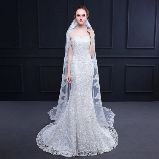 New Arrival White Ivory One Layer Lace Bridal Veil 3*1.5 Meter Cheap Wedding Veil 2025 Style for Brides Vestidos De Novia