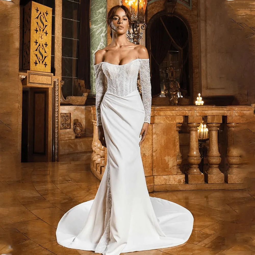 Elegant Off The Shoulder Long Sleeves Sweethart Lace Sheath/Mermaid Wedding Dresses Custom Made 2025 Vestido De Noival