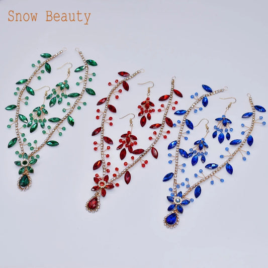 DZ093 Luxury Crystal Forehead Headpiece Red Green Blue Rhinestones Tiara Prom Festival Crystals Headband for Women and Girls