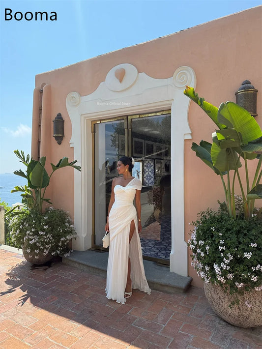 Booma SImple One-Shoulder Mermaid Pleat Wedding Dresses Long Sleeveless Side Split Elegant Brides Gown Custom Made 2025