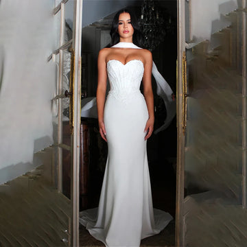 Modern Sweethart Lace Applique Sheath/Mermaid Wedding Dresses With Long Scalf Custom Made 2026 Vestido De Noival