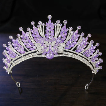 Baroque Queen Large Purple Pink Crystal AB Crowns For Bride Women Girls Wedding Tiaras Diadem Princess Party Hair Dress Jewelry