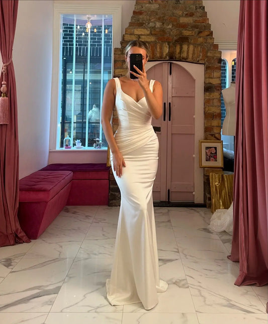 Two Straps Pleat Sweethart Mermaid Wedding Dresses With Detachable Train Two Piece Custom Made  Vestido De Noival