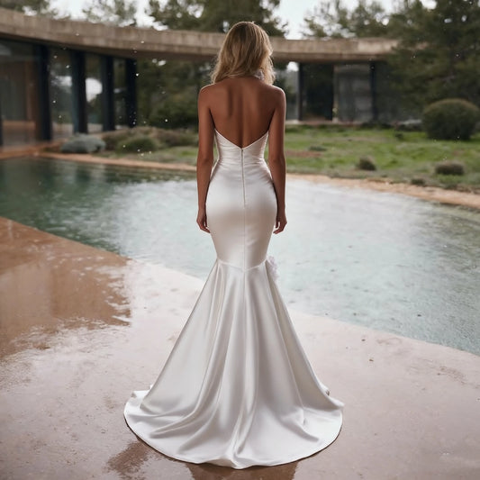 Cusomize To Measures Mermaid Wedding Dress Satin Pleat 2025 Sleeveless For Women Stunning Simple Bridal Gowns Court train Civil
