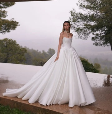 Customized Satin Wedding Dress Sweetheart Neck Sleeveless Pleated Skirt Princess Luxury robe de mariee Vestido de novia