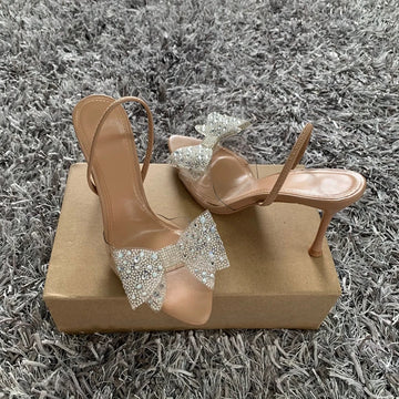 Summer Women High Heel Sandals Transparent PVC Heels Luxury Rhinestone Bow Slingbacks Female Sexy Party Wedding pumps Shoes