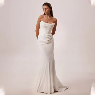 Dainty Structured Strapless Mermaid Wedding Dresses Gentle Folds Custom Made Bridal Grown 2025 Vestido De Noival