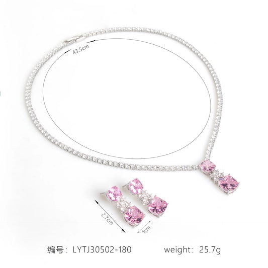 Luxury Wedding Jewelry Set For Brides Women Necklace And Earrings Set Cubic Zirconia Party Prom Choker Pendant Necklace Gifts