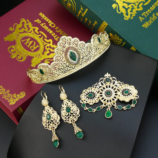 Neovisson Morocco Ladies Favorite Gift Crown Set Gold Color Cystal Hair Jewelry Tiaras Arabic Bride Wedding Jewelry Headband