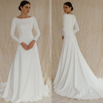 Customized Dreamy White Wedding Dresses High Quality Long Sleeves Formal Dresses Classic Midi Dresses 2025 Bride Gowns for Women