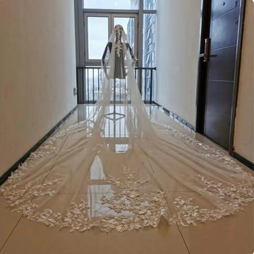 white ivory 3m 4m 5m One Layer Wedding Veil All Lace Appliqued Edge Bridal Veils Cathedral  Wedding Accessorie