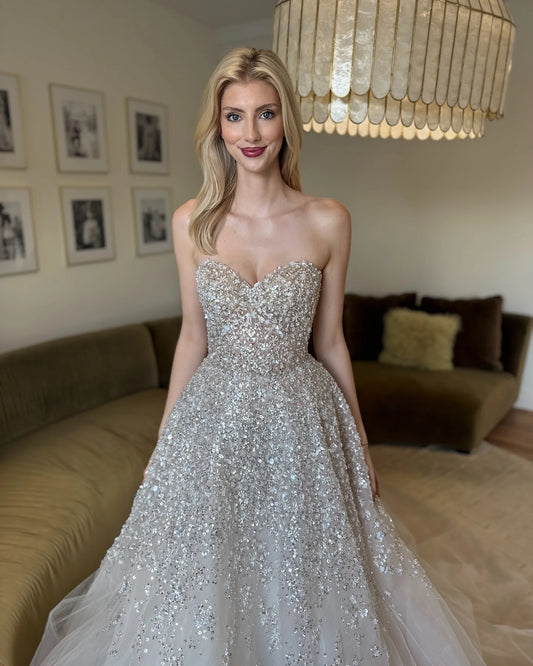 Shiny Sequined Sweethart Bridal Grown A Line Wedding Dresses Custom Made 2026 Vestido De Noival