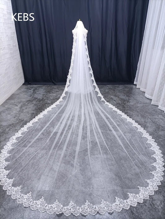 3/4/5-meter-long full-edge lace wedding veil, a layer of tulle bridal veil with comb for weddings and important occasions / wedd