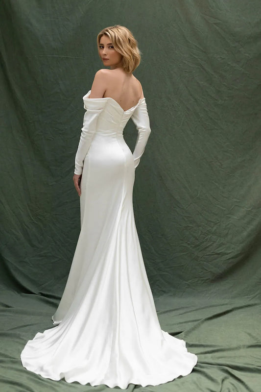 Modern Long Sleeves Pleat Satin Mermaid Wedding Dresses Sweep Train Custom Made 2024 Vestido De Noival