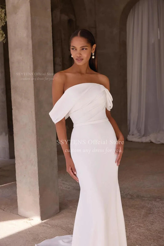 SSYTENS Elegant Mermaid Wedding Dresses Women White Off The Shoulder Long Civil Bridal Gowns Train Vestidos De Novia Customized