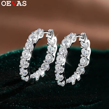 OEVAS 100% 925 Sterling Silver Real 2.6ct Moissanite Earring Hoops For Women Sparkling Wedding Party Luxury Fine Jewelry Gift