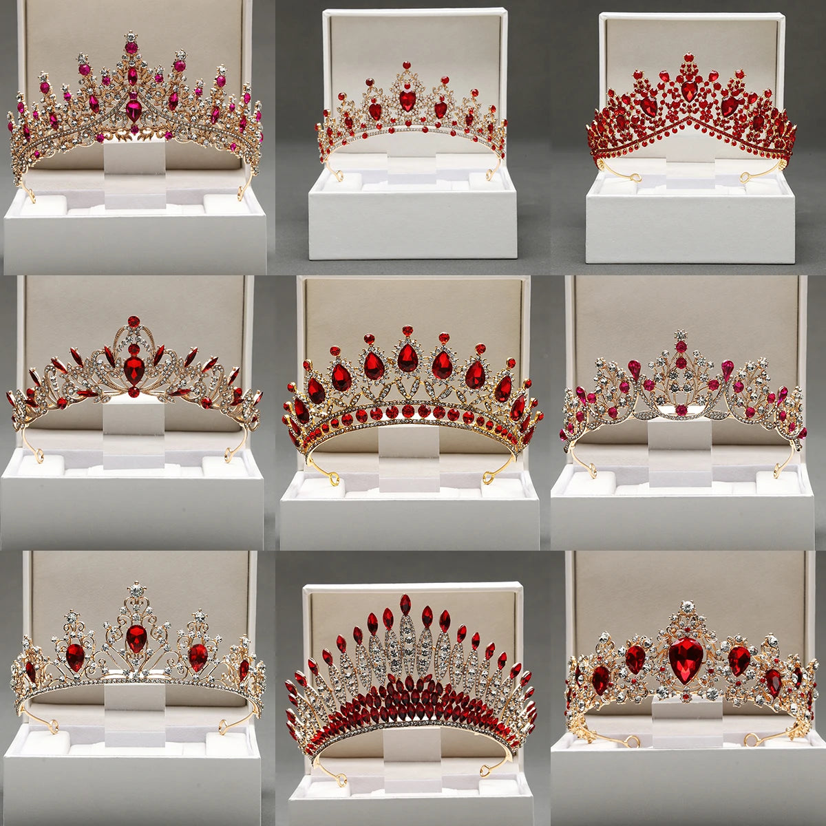 Itacazzo Bridal Headwear Crown Red Classic Tiras Suitable for Women's Wedding and Birthday Parties (Excluding Box Props)