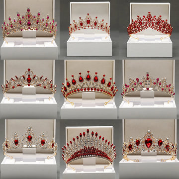 Itacazzo Bridal Headwear Crown Red Classic Tiras Suitable for Women's Wedding and Birthday Parties (Excluding Box Props)