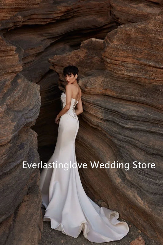 Glamorous sculpted off-the-shoulder Satin Two Piece Wedding Dresses Beaded Applique Custom Made 2026 Rode De Morrie