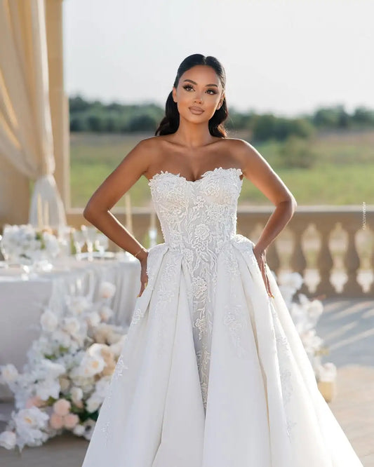 Popular Sweethart Lace Applique Bridal Grown A Line Wedding Dresses Sweep Train Custom Made 2026 Vestido De Noival