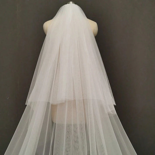 Elegant Lace Applique Edge Bridal Veil with Comb 2 Tier Cover Face Cathedral Length Long Wedding Veil