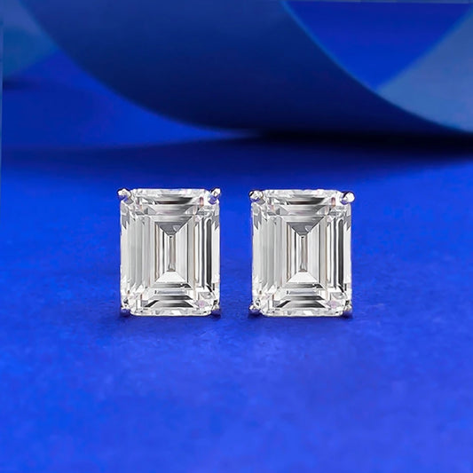 Wong Rain 18K Gold Plated 925 Sterling Silver Emerald Cut 7*9 MM Lab Sapphire Gemstone Ear Studs Earrings Fine Jewelry Wholesale
