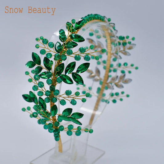 DZ097 Green Wedding Headpiece Crystal Party Hairband Hair Hoop Bohemia Baroque Headband Vintage Bridal Headdress for Women Tiara