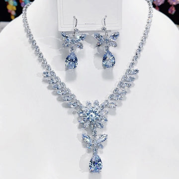 3pcs Baroque Light Luxury Cubic Zirconia Jewelry Set Dewdrop Necklace Earrings Plated Stackable Bride's Wedding Jewelry