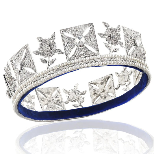 Luxury Baroque Royal Queen Diana Crowns Women Round Big Tiaras Pearls Crown Rhinestone Pageant Diadem Costume Hair Accessories