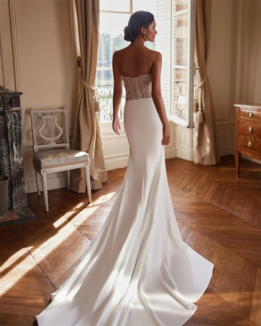 Kyoto Customized White Strapless Beads Wedding Dress Mermaid Chapel Train vestidos de novia Zip Back Sleeveless Evening Dresses