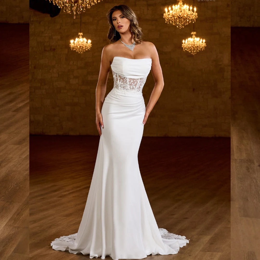 Charming Pleat Sweethart Lace Mermaid Wedding Dresses Sweep Train Custom Made 2025 Vestido De Noival