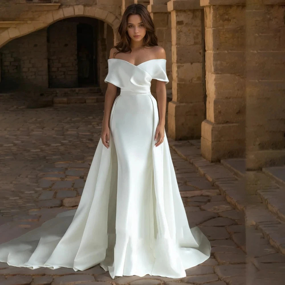 White Elegant Evening Dresses Off the Shoulder Backless Prom Dress Satin Mermaid Wedding Party Dress robe de bal Customized 2025