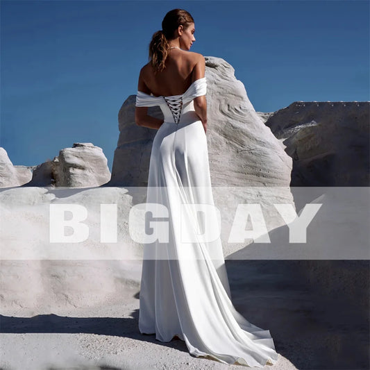 Elegant Off The Shoulder Mermaid Wedding Dress Strapless Pleat Side Slit Open Back Bridal Gown Train Vestido De Noiva Customized