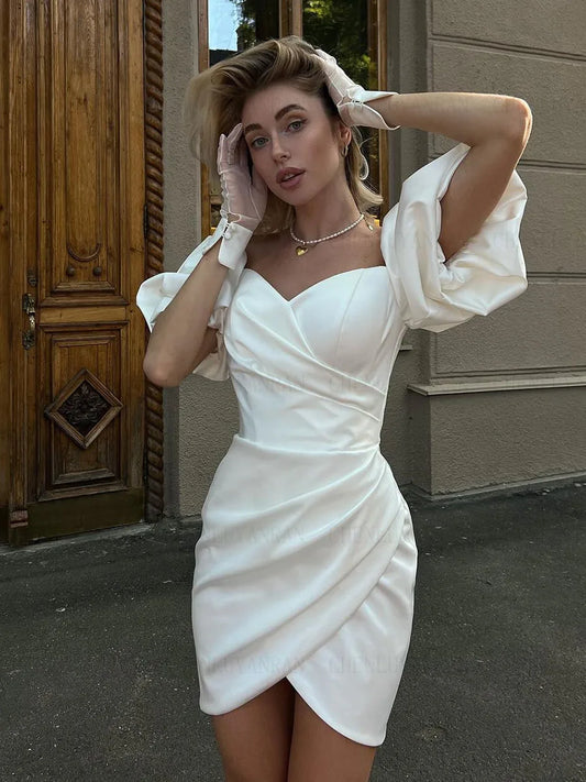 A Little Wedding Dresses V-Neck Off-The-Shoulder Short Bride Dress Satin Lace Up Simple Dresses For Women 2025 Robe De Mariee