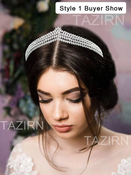 TAZIRN Wedding Bride Crowns Zircon Diadem Arab Tiaras CZ Princess Headwear Elegant Pageant Party Hair Accessories for Women Gift