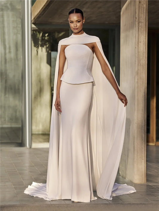 Modern Strapless Two Piece Satin Wedding Dresses With Long Cloak Custom Made 2026 Rode De Morrie