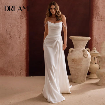 DREAM Pleat Mermaid Wedding Dress 2025 Boat-Neck Beading Open Back Off The Shoulder Bridal Gown Vestidos De Novia Customized