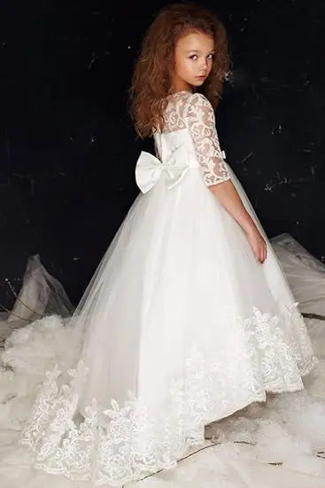 Custom Made Half Sleeves  Lace Applique Flower Girl Dresses