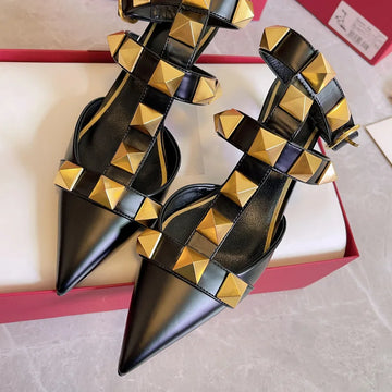 Rivet pointed flat sandals fashion 2025 new rivet low heel shoes women's pointed thin high-heeled sandals sexy