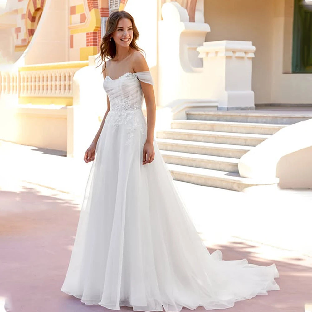 Charmi8ng Off The Shoulder Plear Sweetaht Laace Applque Bridal Grown A Line Wedding Dresses Custom Made 2026 Rode De Morrie