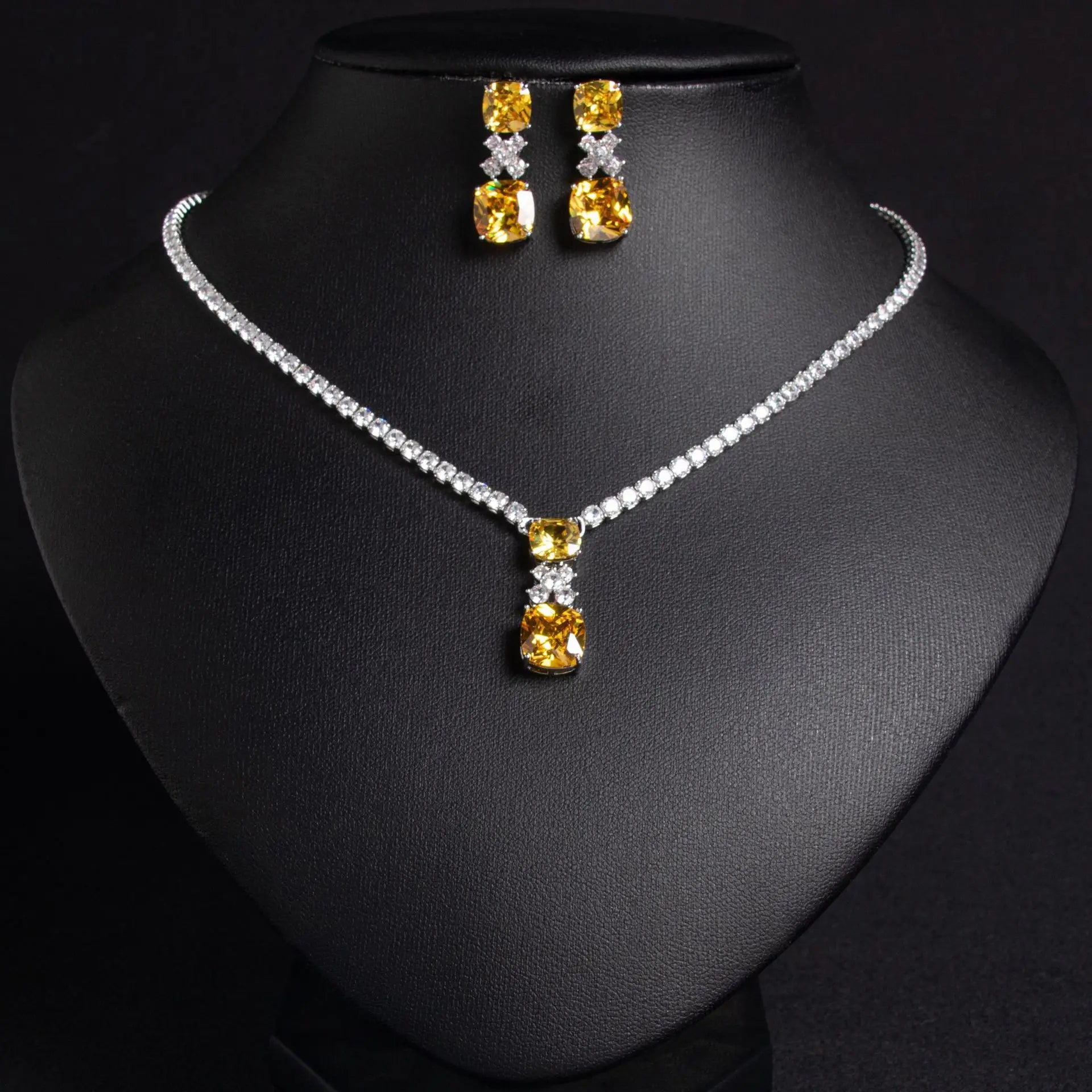 Luxury Wedding Jewelry Set For Brides Women Necklace And Earrings Set Cubic Zirconia Party Prom Choker Pendant Necklace Gifts
