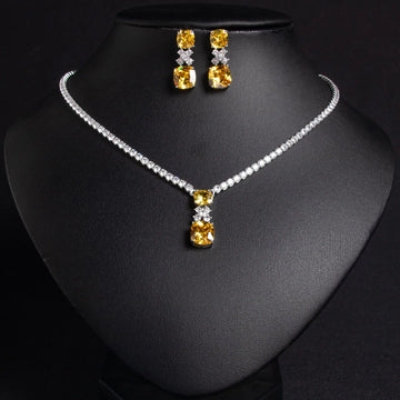 Luxury Wedding Jewelry Set For Brides Women Necklace And Earrings Set Cubic Zirconia Party Prom Choker Pendant Necklace Gifts