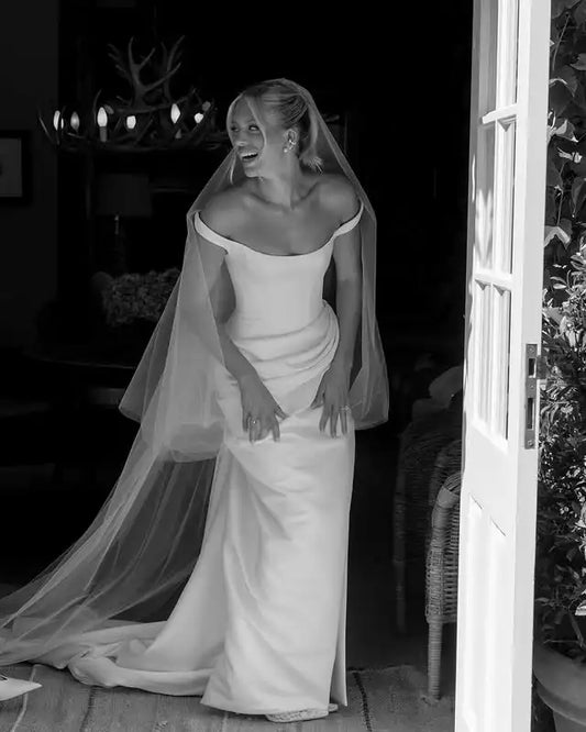 Modern Off The Shoulder Satin Sheath Mermaid Wedding Dresses Custom Made Bridal Grown 2025 Vestido De Noival