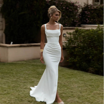 Simple Two Straps Pleat  Fitted Silhouette Satin Wedding Dresses Custom Made Brial Grown 2026 Vestido De Noival