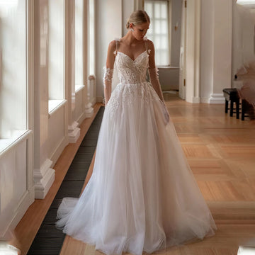 Sexy Spaghetti Straps V-neck Lace Applique Bridal Grown A Line Wedding Dresses Sweep Train 2025 Vestido De Noival