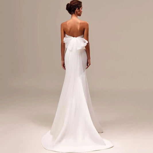 Simple Customized Mermaid Wedding Dress Strapless Sleeveless Satin and Tulle Pleat Sexy Open Back Bride Marriage Gowns Robe