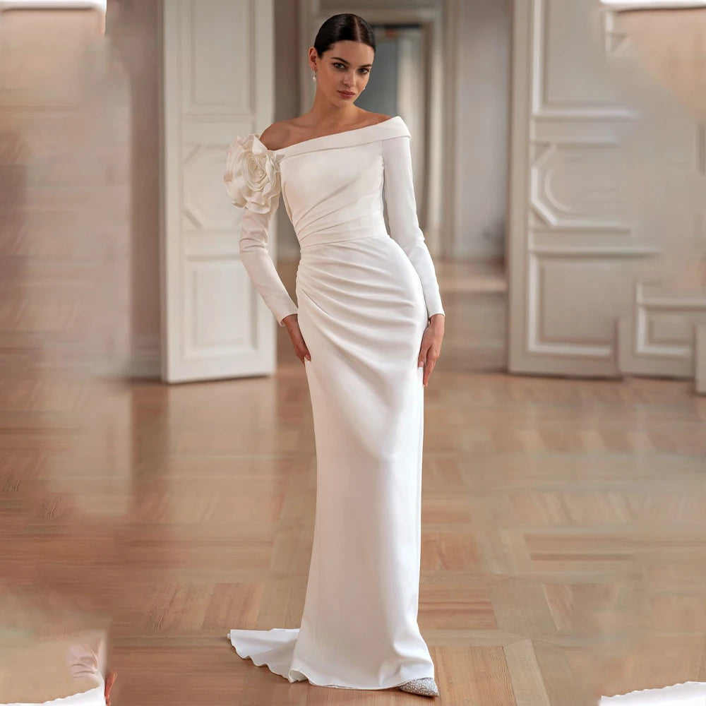 Elegant Off The Shoulder Satin Mermaid Wedding Dresses Flower Custom Made Bridal Grown 2025 Vestido De Noival