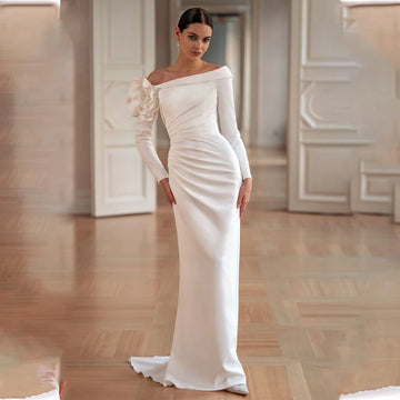 Elegant Off The Shoulder Satin Mermaid Wedding Dresses Flower Custom Made Bridal Grown 2025 Vestido De Noival