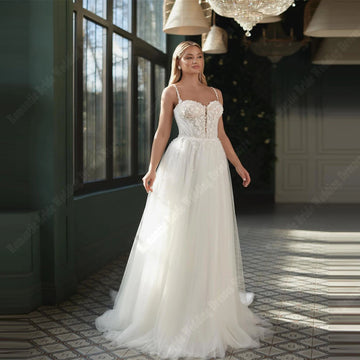 Sweetheart Collar A-Line Women Wedding Dresses Lace Print Sleeveless Bridal Gowns Princess Banquet Vestidos De Novias Customized